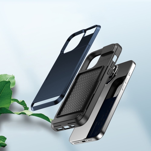 Удароустойчив калъф Sliding Card за iPhone 15, Тъмно син