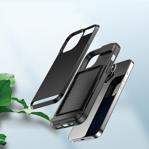Удароустойчив калъф Sliding Card за iPhone 15 Pro, Черен