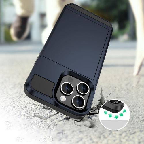 Удароустойчив калъф Sliding Card за iPhone 15 Pro, Тъмно син