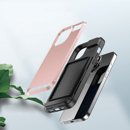 Удароустойчив калъф Sliding Card за iPhone 15 Pro Max, Розово-Златист