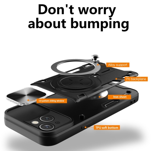 Удароустойчив калъф Rotating Kickstand за iPhone 15, Черен