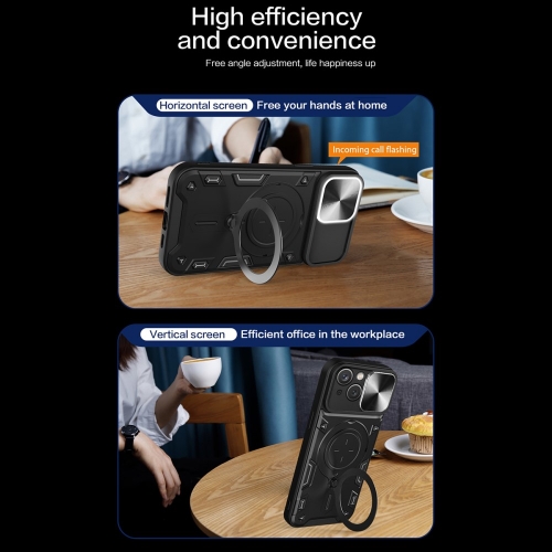 Удароустойчив калъф Rotating Kickstand за iPhone 15, Черен