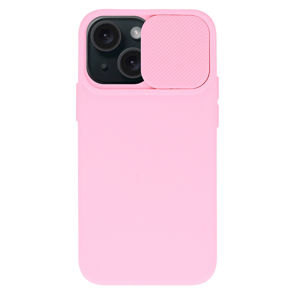 Силиконов калъф Camshield Soft за iPhone 15, Светло розов