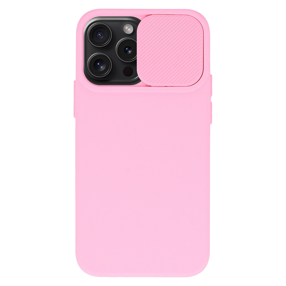 Силиконов калъф Camshield Soft за iPhone 15 Pro Max, Светло розов