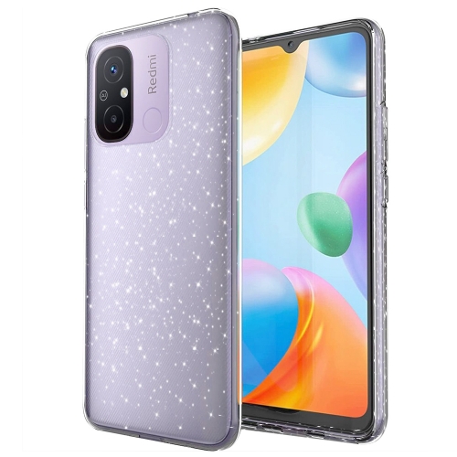 Силиконов калъф Crystal Glitter за Xiaomi Redmi 12C, Сребристи частици