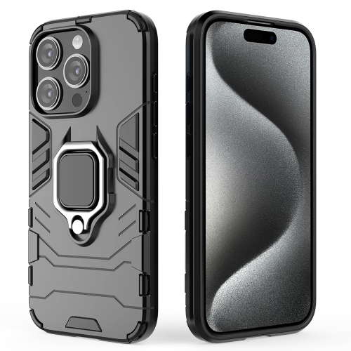 Удароустойчив Калъф с Поставка за iPhone 15 Pro, Черен