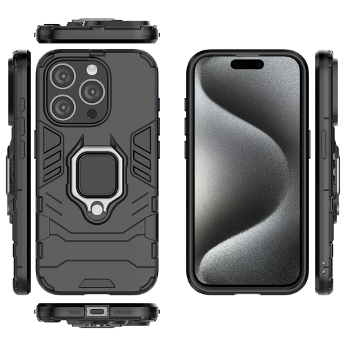 Удароустойчив Калъф с Поставка за iPhone 15 Pro Max, Черен