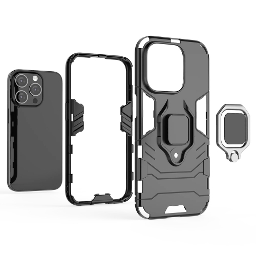 Удароустойчив Калъф с Поставка за iPhone 15 Pro Max, Черен