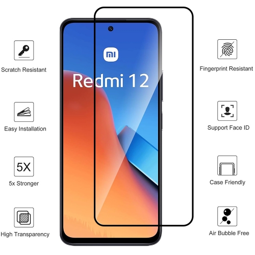 Стъклен протектор Veason 6D Pro Full Glue за Xiaomi Redmi 12, Черен