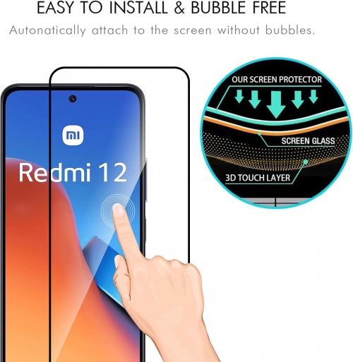 Стъклен протектор Veason 6D Pro Full Glue за Xiaomi Redmi 12, Черен
