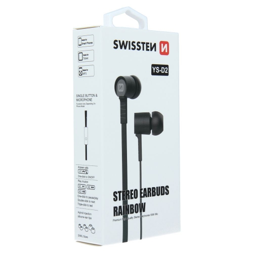 Слушалки с микрофон SWISSTEN, Rainbow YS-D2, Jack 3.5mm, Черен