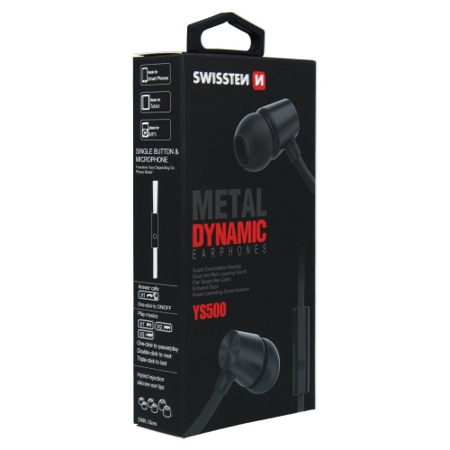 Слушалки с микрофон SWISSTEN Dynamic YS500, Jack 3.5mm, Черен