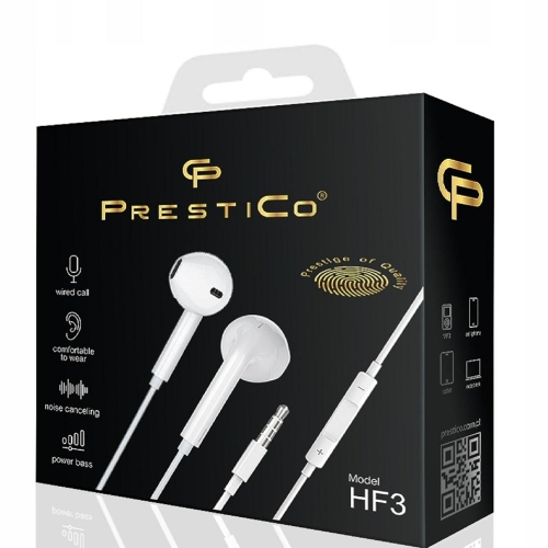 Слушалки с микрофон Prestico HF3, 3.5 mm, Бял
