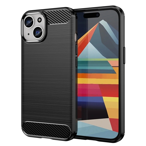 Силиконов калъф Carbon Fibre Brushed за iPhone 15, Черен