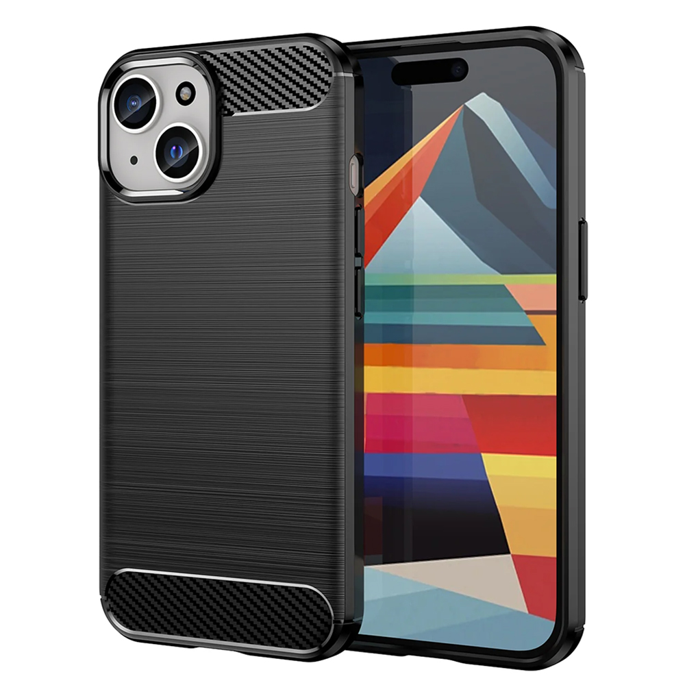 Силиконов калъф Carbon Fibre Brushed за iPhone 15 Plus, Черен