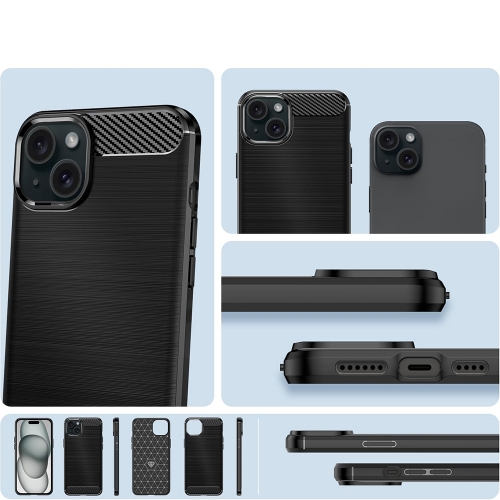 Силиконов калъф Carbon Fibre Brushed за iPhone 15 Plus, Черен