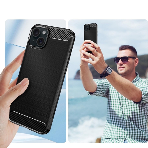 Силиконов калъф Carbon Fibre Brushed за iPhone 15 Plus, Черен