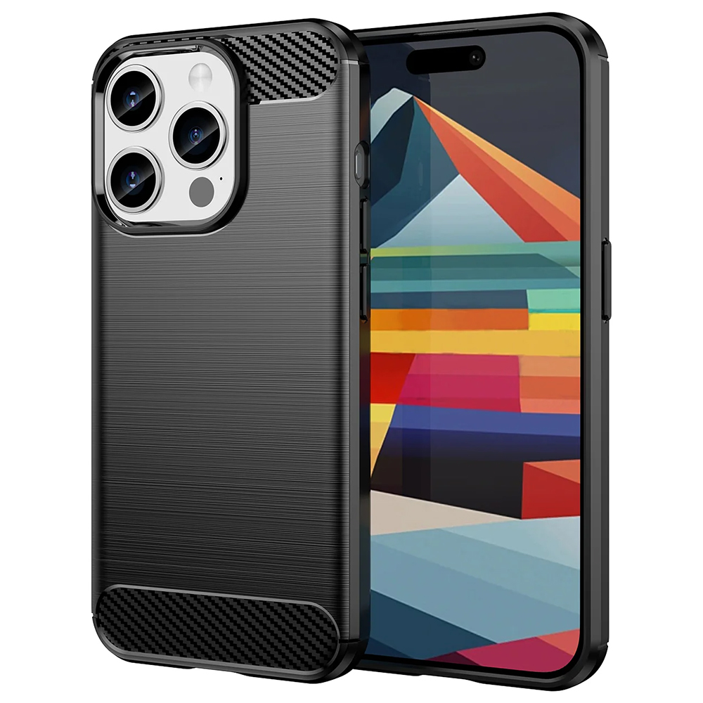 Силиконов Калъф Carbon Fibre Brushed за iPhone 15 Pro Max, Черен