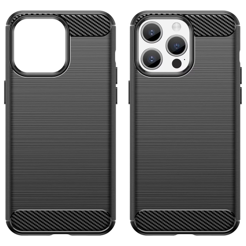 Силиконов Калъф Carbon Fibre Brushed за iPhone 15 Pro Max, Черен