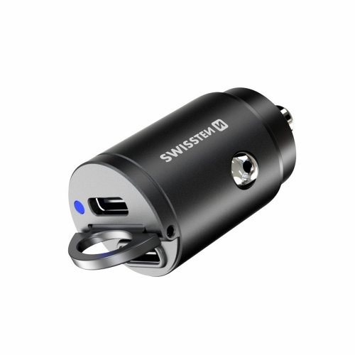 Зарядно за кола 12V-24V SWISSTEN, PD, 30W, 2xUSB-C, Nano, Черен