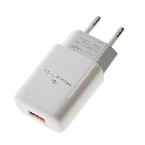 Зарядно 220V Prestico F7S 1xUSB, кабел USB към Micro USB, 2.4A, Бял