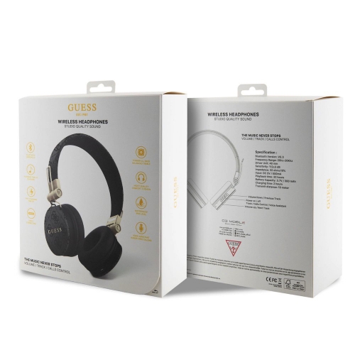 Безжични слушалки GUESS, PU 4G Metal Logo, Bluetooth, Stereo, GUBH704GEMK, Черен