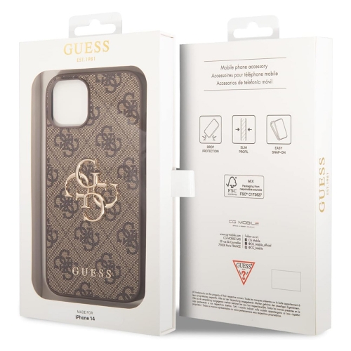 Калъф GUESS, PU 4G Metal Logo за iPhone 14, GUHCP14S4GMGBR, Кафяв