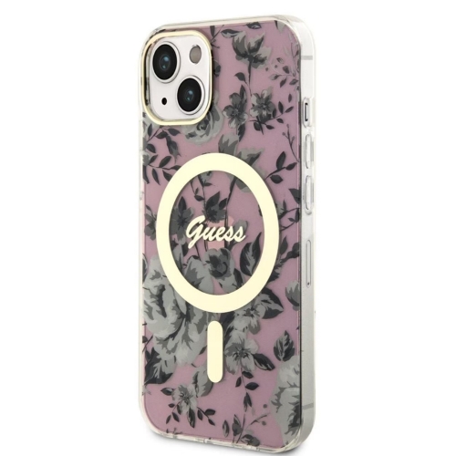 Калъф GUESS, Flowers IML MagSafe Compatible за iPhone 14, GUHMP14SHCFWSP, Розов цвят