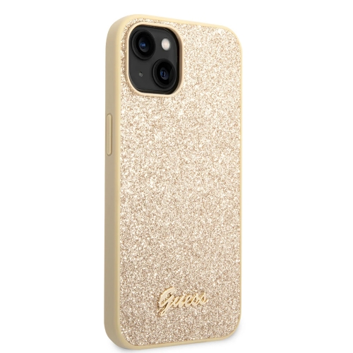 Калъф GUESS, Glitter Flakes Metal Logo за iPhone 14 Plus, GUHCP14MHGGSHD, Златист