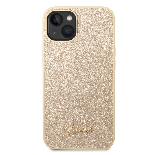 Калъф GUESS, Glitter Flakes Metal Logo за iPhone 14 Plus, GUHCP14MHGGSHD, Златист