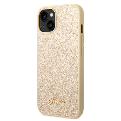Калъф GUESS, Glitter Flakes Metal Logo за iPhone 14 Plus, GUHCP14MHGGSHD, Златист