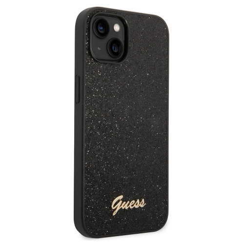 Калъф GUESS, Glitter Flakes Metal Logo за iPhone 14 Plus, GUHCP14MHGGSHK, Черен