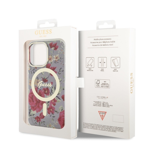 Калъф GUESS, Flowers IML MagSafe Compatible за iPhone 14 Pro, GUHMP14LHCFWSA, Цветя