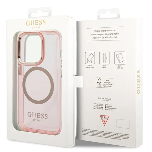Калъф GUESS, Translucent MagSafe Compatible за iPhone 14 Pro Max, GUHMP14XHTCMP, Розов