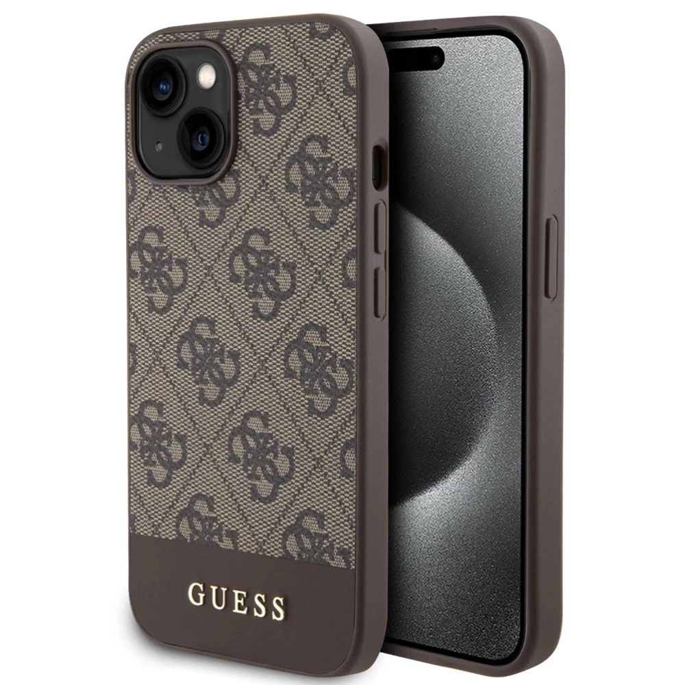 Калъф GUESS, 4G Stripe за iPhone 15, GUHMP15SG4GLBR, Кафяв