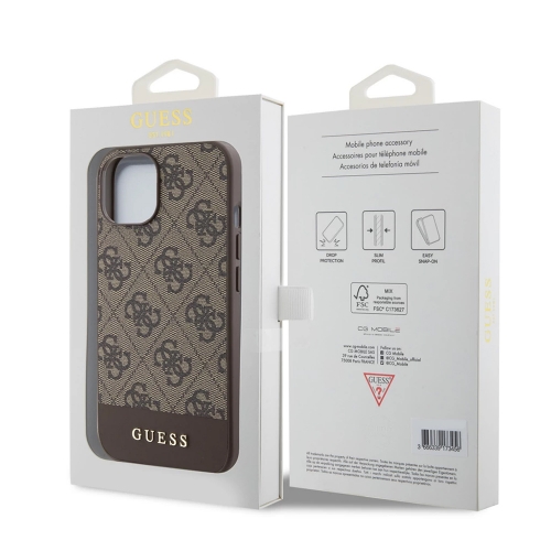 Калъф GUESS, 4G Stripe за iPhone 15, GUHMP15SG4GLBR, Кафяв