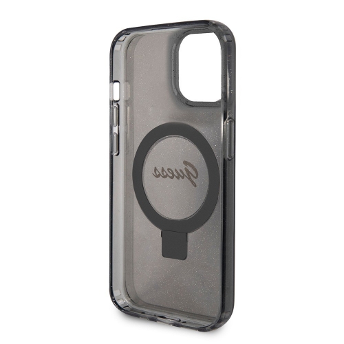 Калъф GUESS, IML Ring Stand Glitter MagSafe за iPhone 15, GUHMP15SHRSGSK, Черен