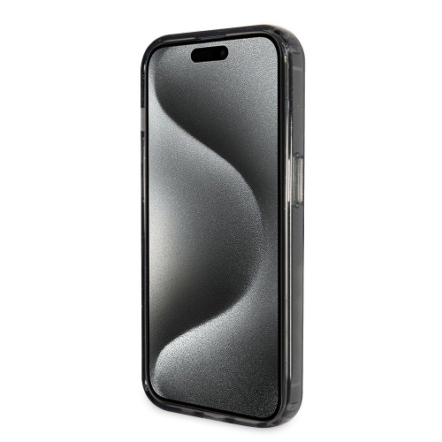 Калъф GUESS, IML Ring Stand Glitter MagSafe за iPhone 15, GUHMP15SHRSGSK, Черен