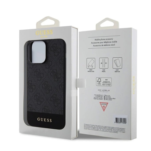 Калъф GUESS 4G Stripe за iPhone 15 Pro, GUHMP15LG4GLGR, Черен