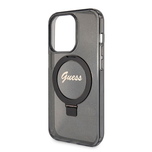 Калъф GUESS, IML Ring Stand Glitter MagSafe за iPhone 15 Pro, GUHMP15LHRSGSK, Черен