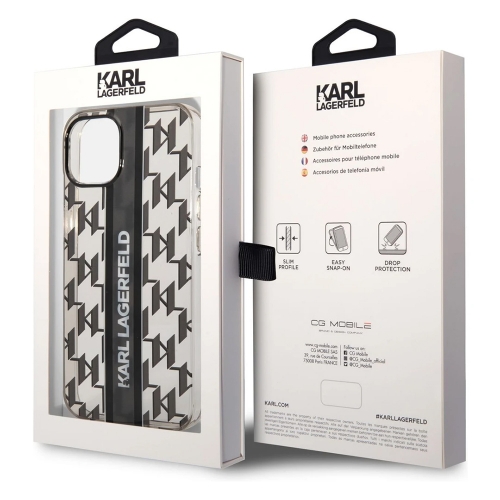 Калъф Karl Lagerfeld, Monogram Vertical Stripe за iPhone 14 Plus, KLHCP14MHKLSPCK, Черен