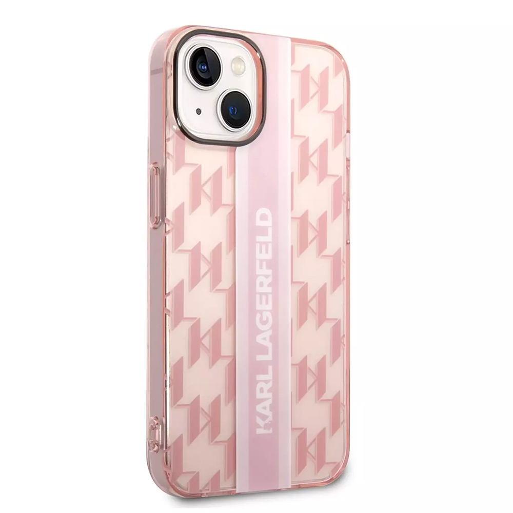Калъф Karl Lagerfeld, Monogram Vertical Stripe за iPhone 14 Plus, KLHCP14MHKLSPCP, Розов