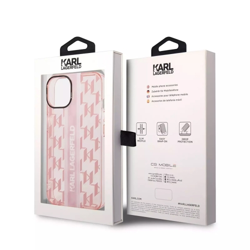 Калъф Karl Lagerfeld, Monogram Vertical Stripe за iPhone 14 Plus, KLHCP14MHKLSPCP, Розов