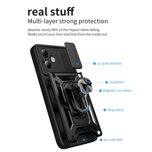 Удароустойчив калъф Slide Camera за Motorola Moto G14 4G, Черен