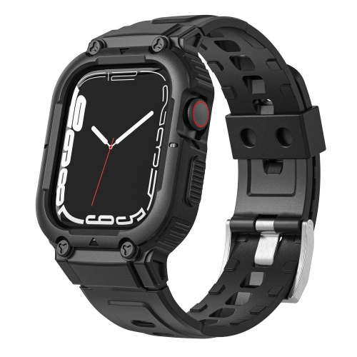Силиконова каишка с бумпер за Apple Watch Series 8, 7 45mm, 6, 5, 4, SE, SE (2022) 44mm,  3, 2, 1 42mm,  Черен