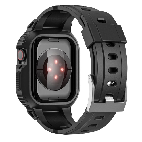 Силиконова каишка с бумпер за Apple Watch Series 8, 7 45mm, 6, 5, 4, SE, SE (2022) 44mm,  3, 2, 1 42mm,  Черен
