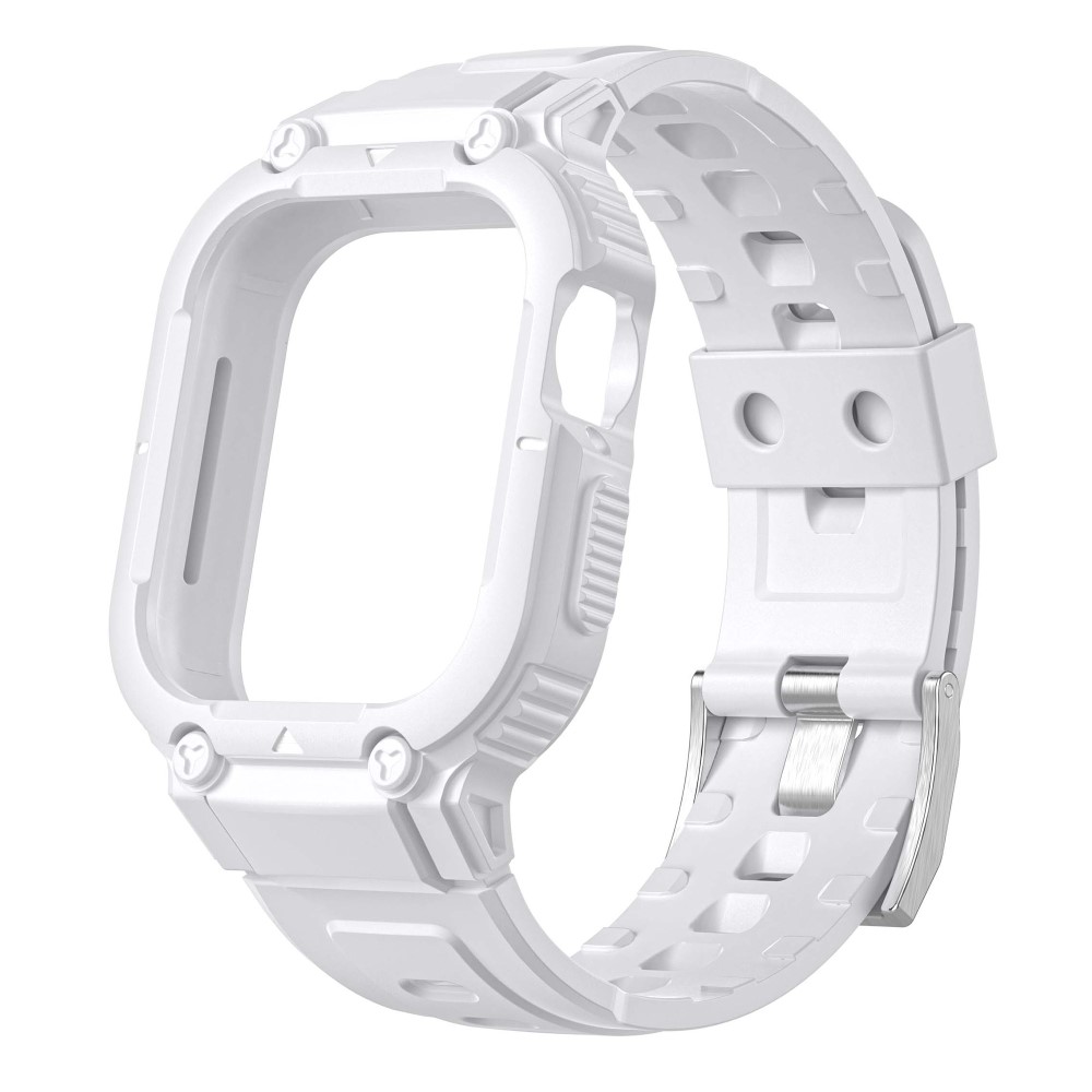 Силиконова каишка с бумпер за Apple Watch Series 8, 7 45mm, 6, 5, 4, SE, SE (2022) 44mm, 3, 2, 1 42mm, Бял