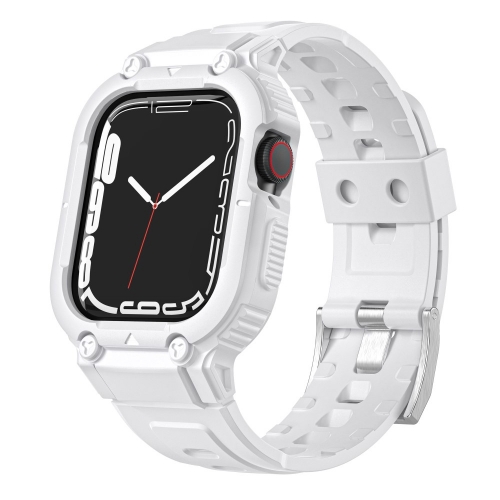 Силиконова каишка с бумпер за Apple Watch Series 8, 7 45mm, 6, 5, 4, SE, SE (2022) 44mm, 3, 2, 1 42mm, Бял