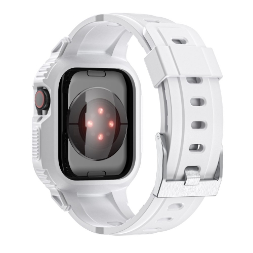Силиконова каишка с бумпер за Apple Watch Series 8, 7 45mm, 6, 5, 4, SE, SE (2022) 44mm, 3, 2, 1 42mm, Бял