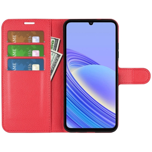 Калъф Тефтер Litchi Texture за TCL 40 SE, Червен